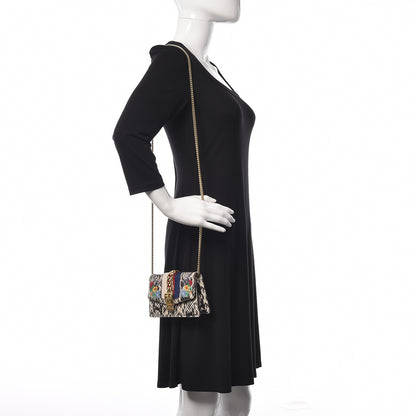 Gucci Snakeskin Floral Embroidered Super Mini Sylvie Chain Shoulder Bag 2 of 13