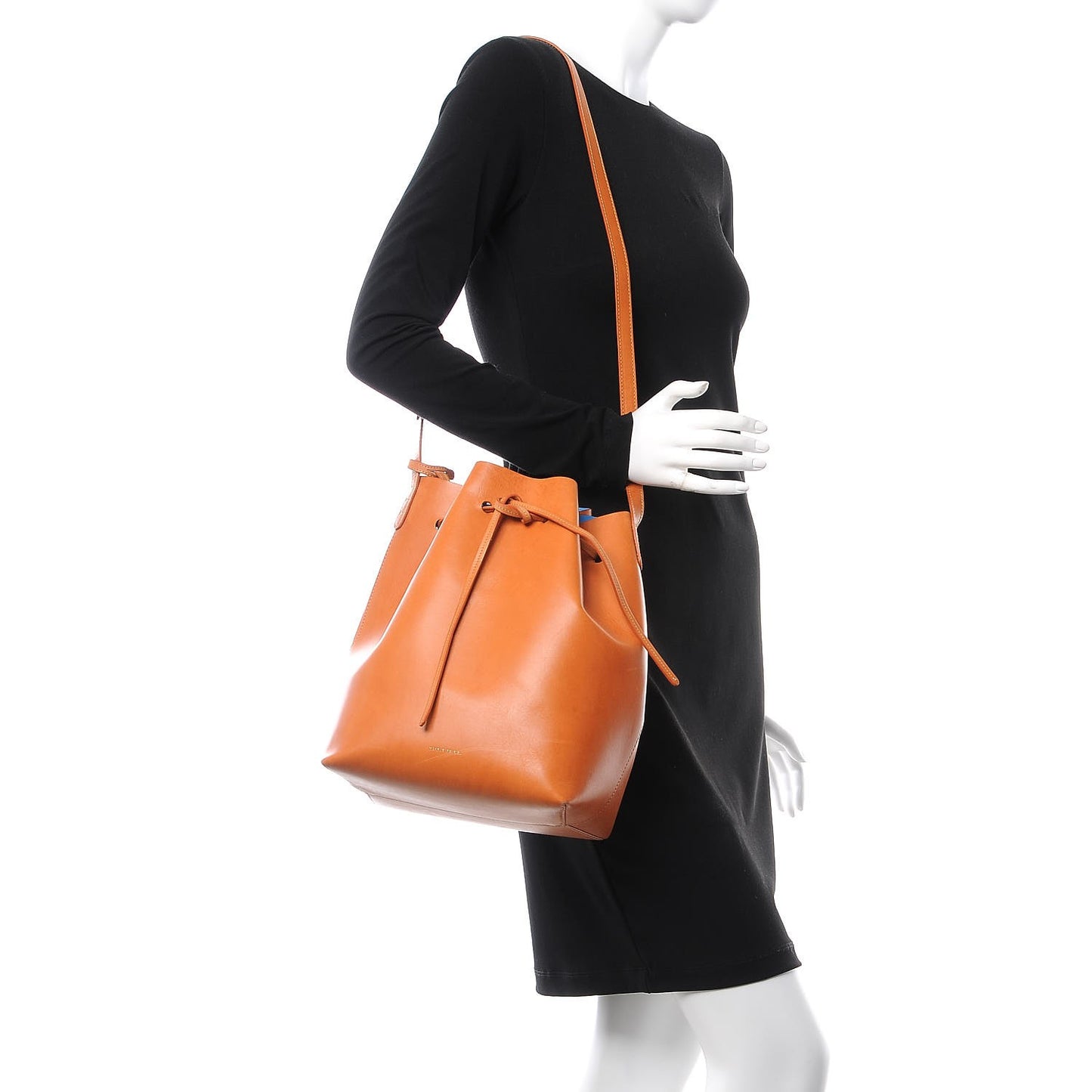 Vegetable Tanned Calfskin Bucket Bag Cammello Azzurro