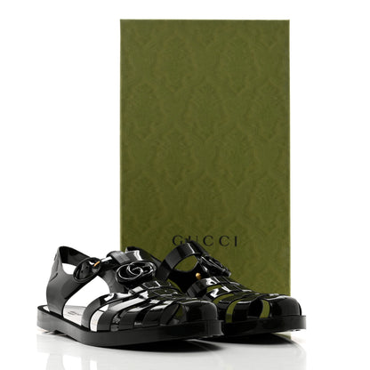 Gucci Shiny Rubber Womens Double G Buckle Strap Sandals 40 Black 10 Black 8 of 8