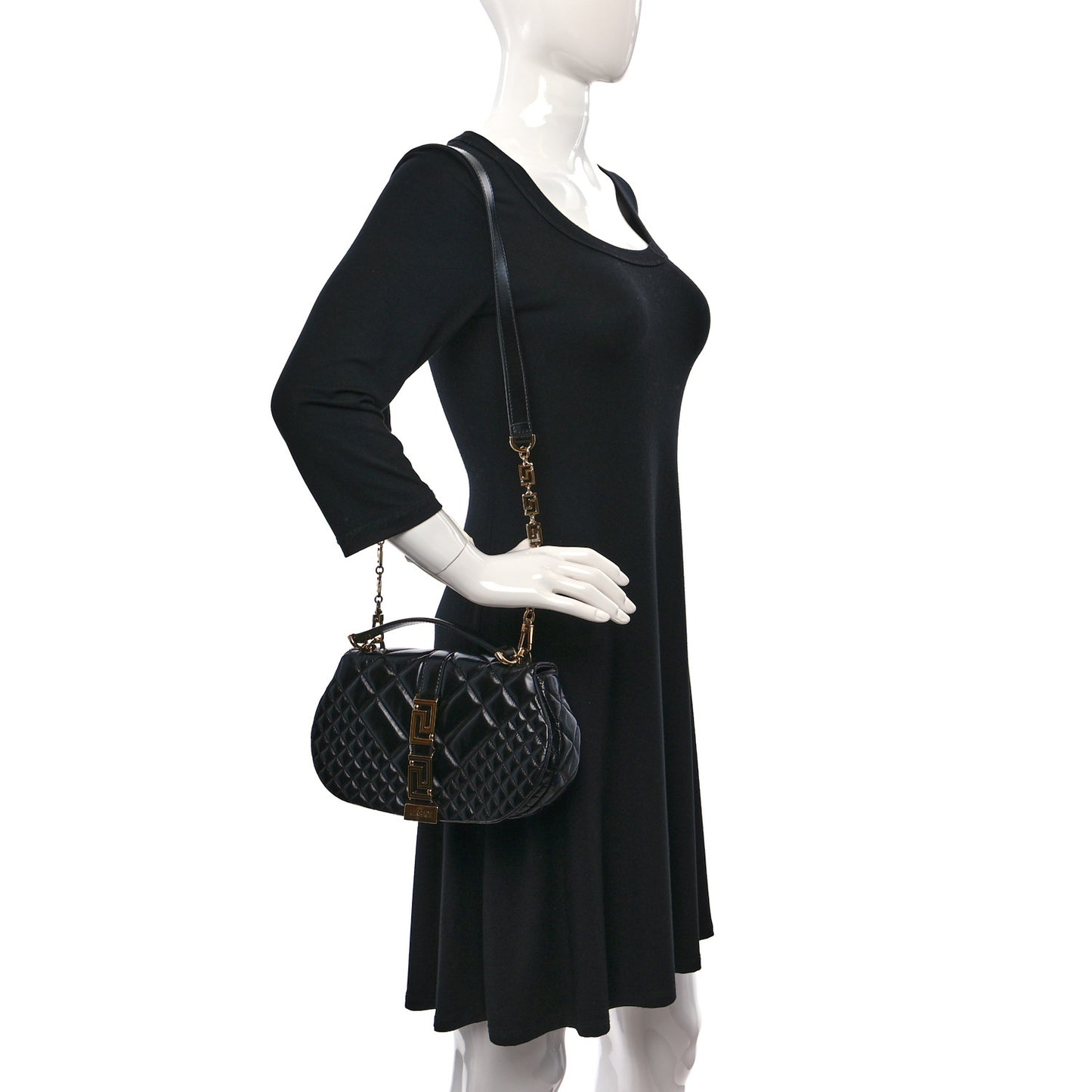 Calfskin Quilted Greca Goddess Shoulder Bag Black
