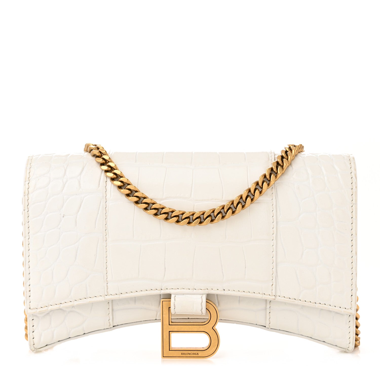 Balenciaga Shiny Calfskin Crocodile Embossed Hourglass Chain Bag White 1 of 10
