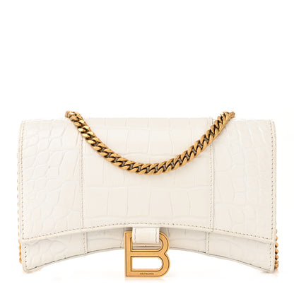 Balenciaga Shiny Calfskin Crocodile Embossed Hourglass Chain Bag White 1 of 10