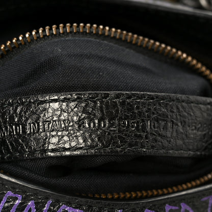 Balenciaga Agneau Arena Graffiti All Over Classic Hardware Mini City Black Bleu Violet 7 of 11