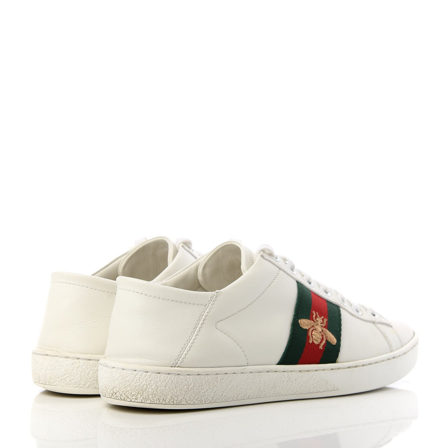 Calfskin Web Bee Embroidered Womens Ace Sneakers 37 White Green