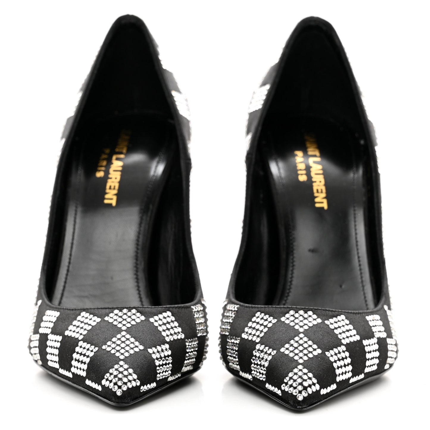 Satin Crystal Embellished Checkered Zoe 105 Pumps 37 Black