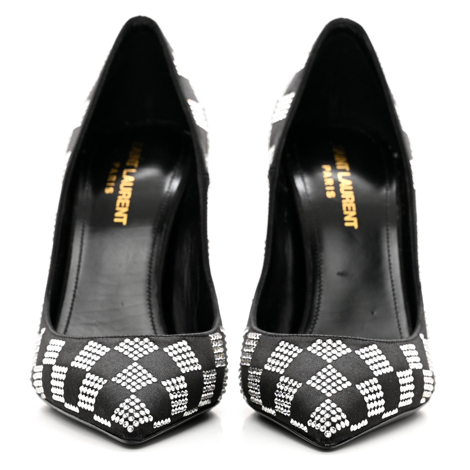 Saint Laurent Satin Crystal Embellished Checkered Zoe 105 Pumps 37 Black 2 of 8
