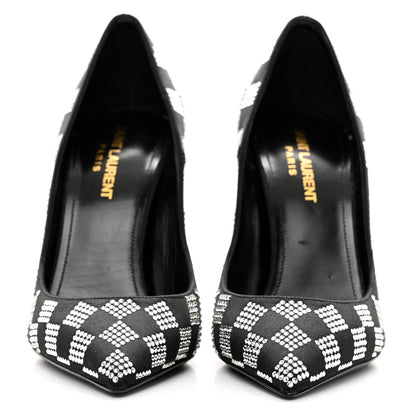 Saint Laurent Satin Crystal Embellished Checkered Zoe 105 Pumps 37 Black 2 of 8