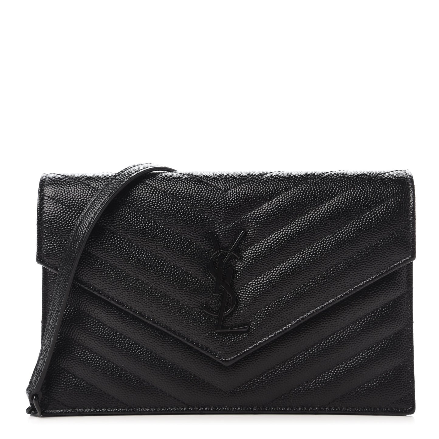 Grain De Poudre Matelasse Chevron Monogram Envelope Chain Wallet Black