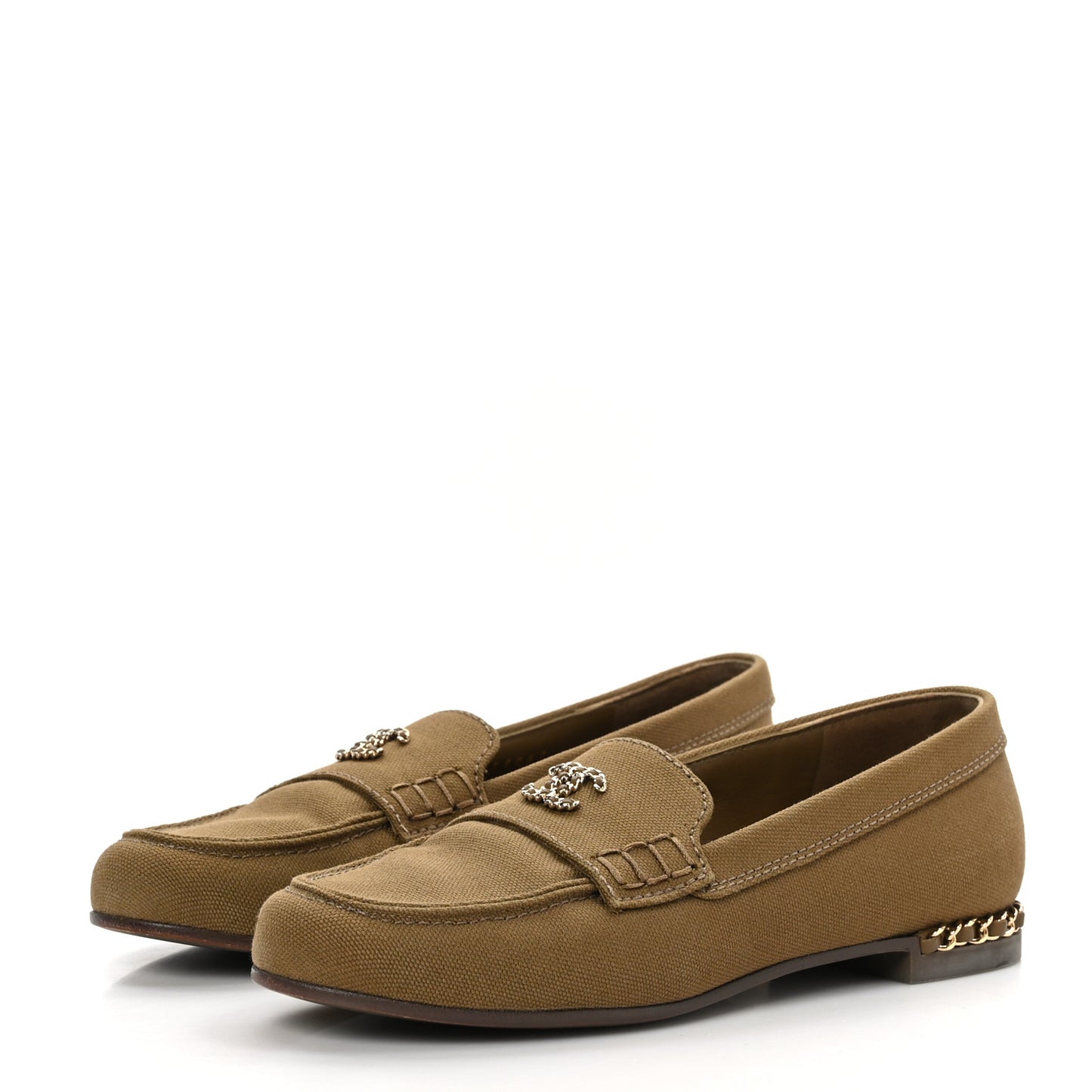 Canvas CC Chain Mocassin Loafers 36.5 Brown