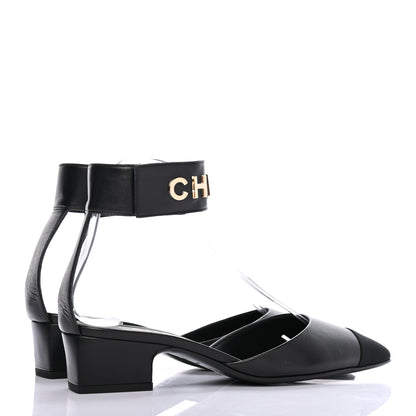 Chanel Lambskin Grosgrain Cap Toe Logo Ankle Strap Pumps 35.5 Black 4 of 8
