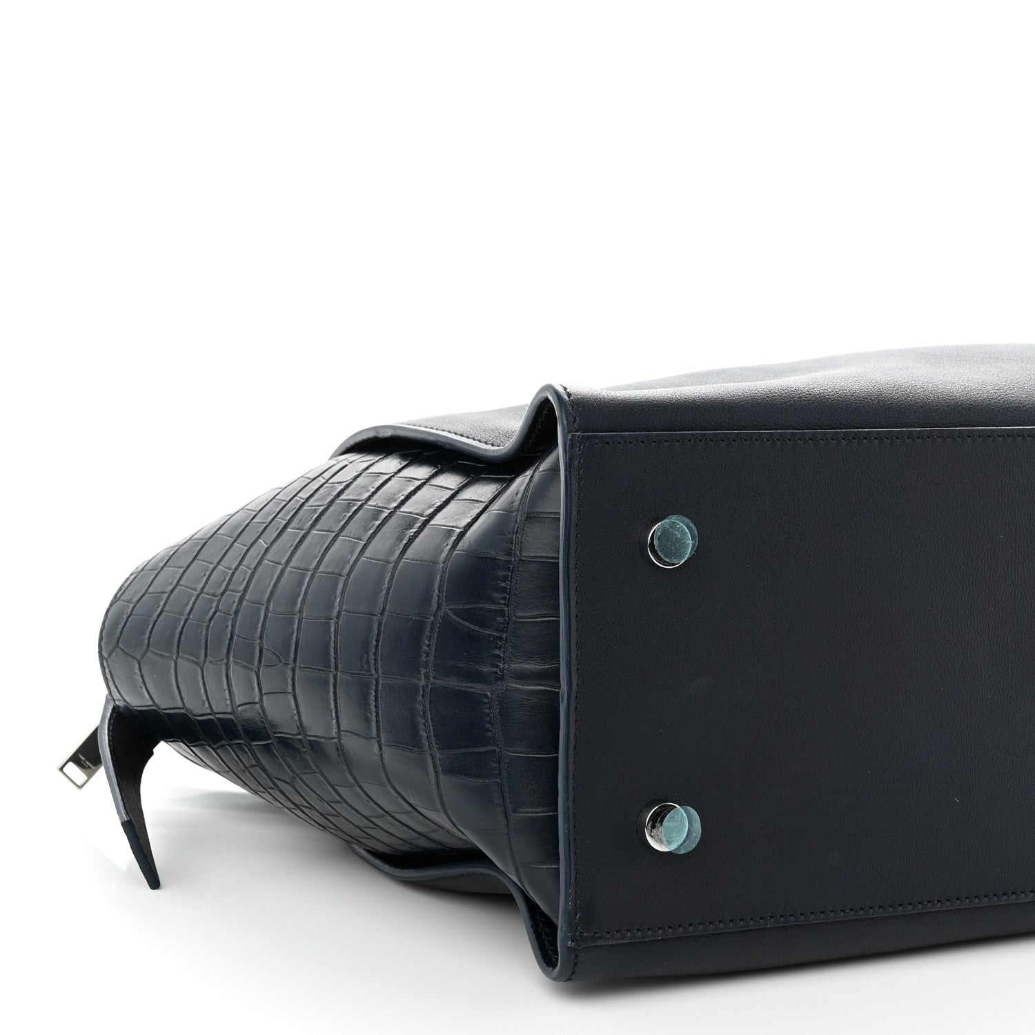 Saint Laurent Calfskin Croc Embossed Small Monogram Downtown Cabas Blue 9 of 13