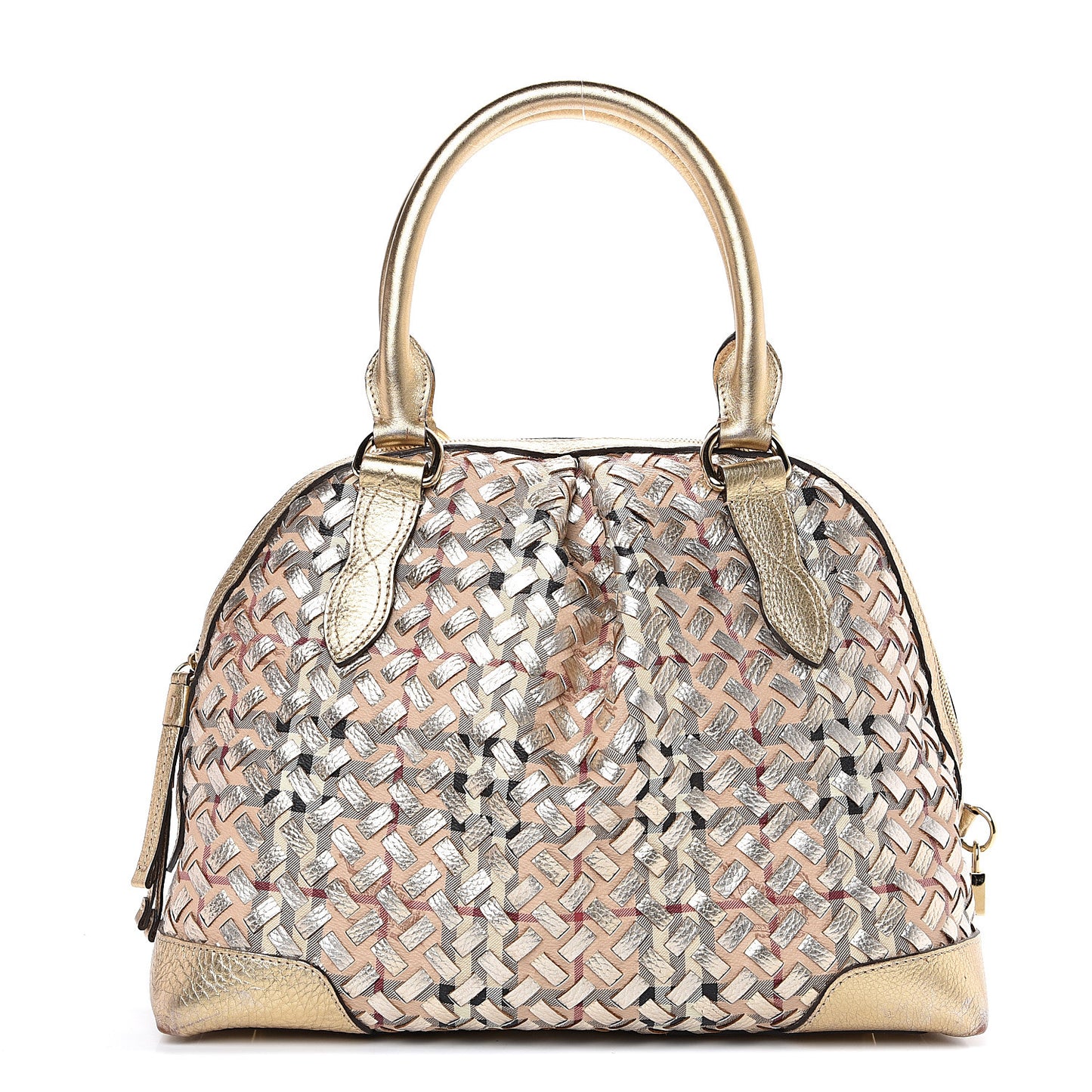 Metallic Woven Haymarket Check Thornley Satchel Gold