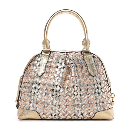Burberry Metallic Woven Haymarket Check Thornley Satchel Gold 1 of 12