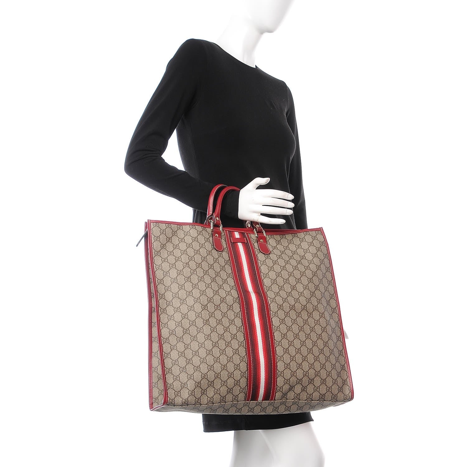 Gucci GG Supreme Monogram XL Web Tote Red 2 of 9