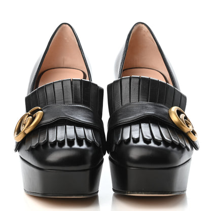 Gucci Malaga Kid GG Marmont Fringe Platform Loafer Pumps 36 Black 2 of 4