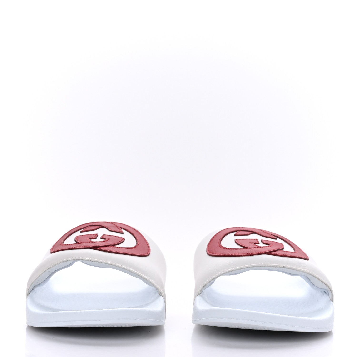Gucci Nappa Miro Soft Calfskin Womens Interlocking G Slide Sandals 41 Great White Hibiscus Red 2 of 6