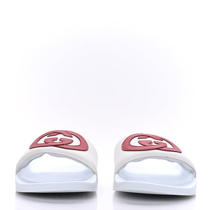 Gucci Nappa Miro Soft Calfskin Womens Interlocking G Slide Sandals 41 Great White Hibiscus Red 2 of 6