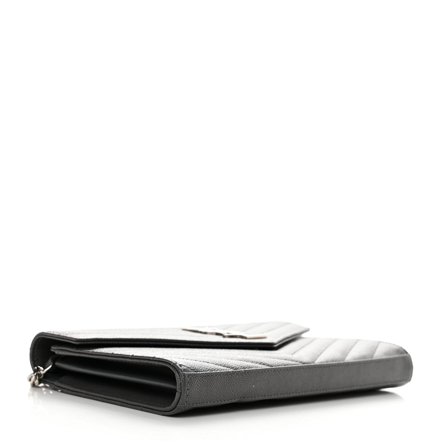 Saint Laurent Grain De Poudre Matelasse Chevron Monogram Chain Wallet Oyster Grey 4 of 10