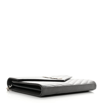 Saint Laurent Grain De Poudre Matelasse Chevron Monogram Chain Wallet Oyster Grey 4 of 10