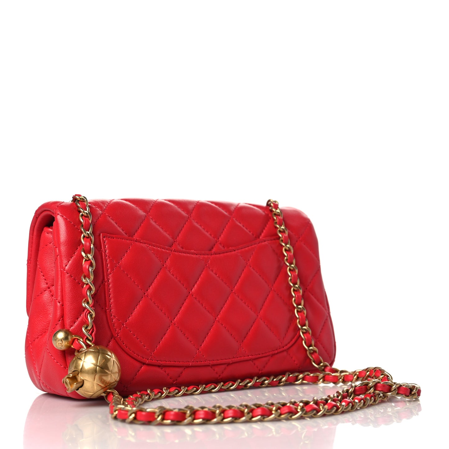 Lambskin Quilted Mini Rectangular Pearl Crush Flap Red