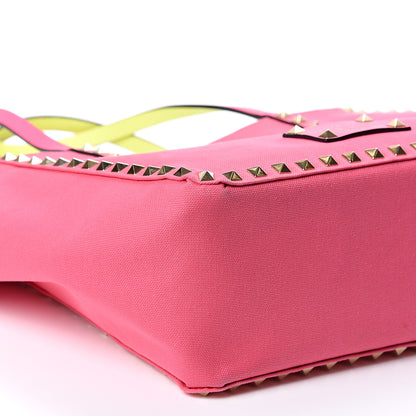 Valentino Garavani Canvas Small Rockstud Reversible Tote Pink Yellow 11 of 16