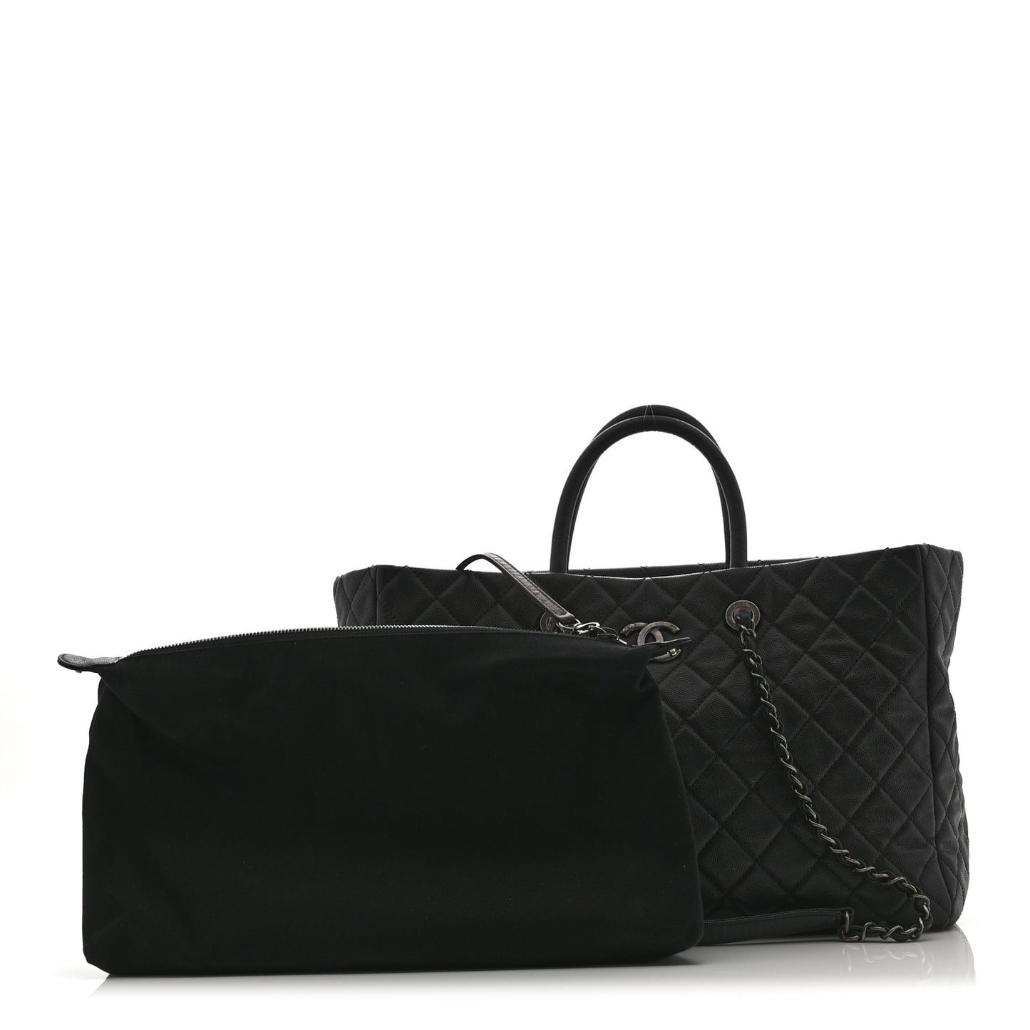 Caviar Quilted Large Coco Handle Shopping Tote Black