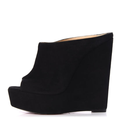 Christian Louboutin Veau Velours Affiche Peep Toe Wedge Slides 40 Black 1 of 8