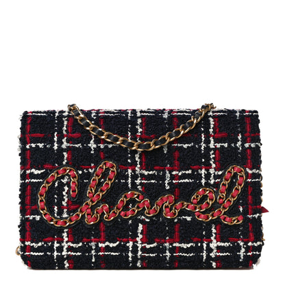 Chanel Tweed Calfskin Signe Wallet On Chain WOC Black Pink 1 of 14