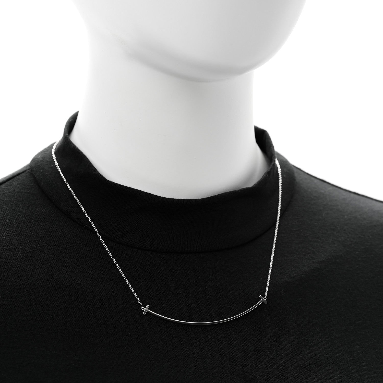 Tiffany Sterling Silver Large T Smile Pendant Necklace 2 of 5