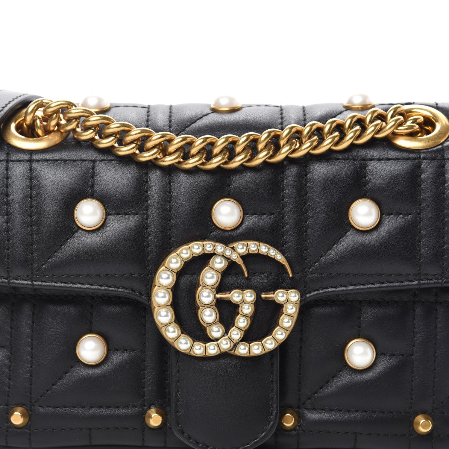 Gucci Calfskin Matelasse Studded Mini Pearly GG Marmont Shoulder Bag Black 11 of 11