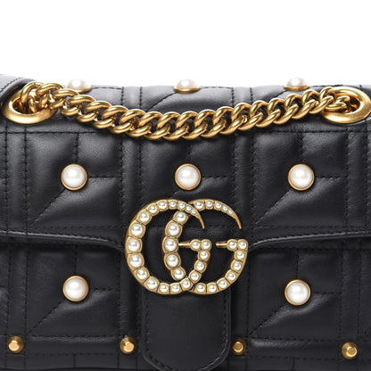 Gucci Calfskin Matelasse Studded Mini Pearly GG Marmont Shoulder Bag Black 11 of 11