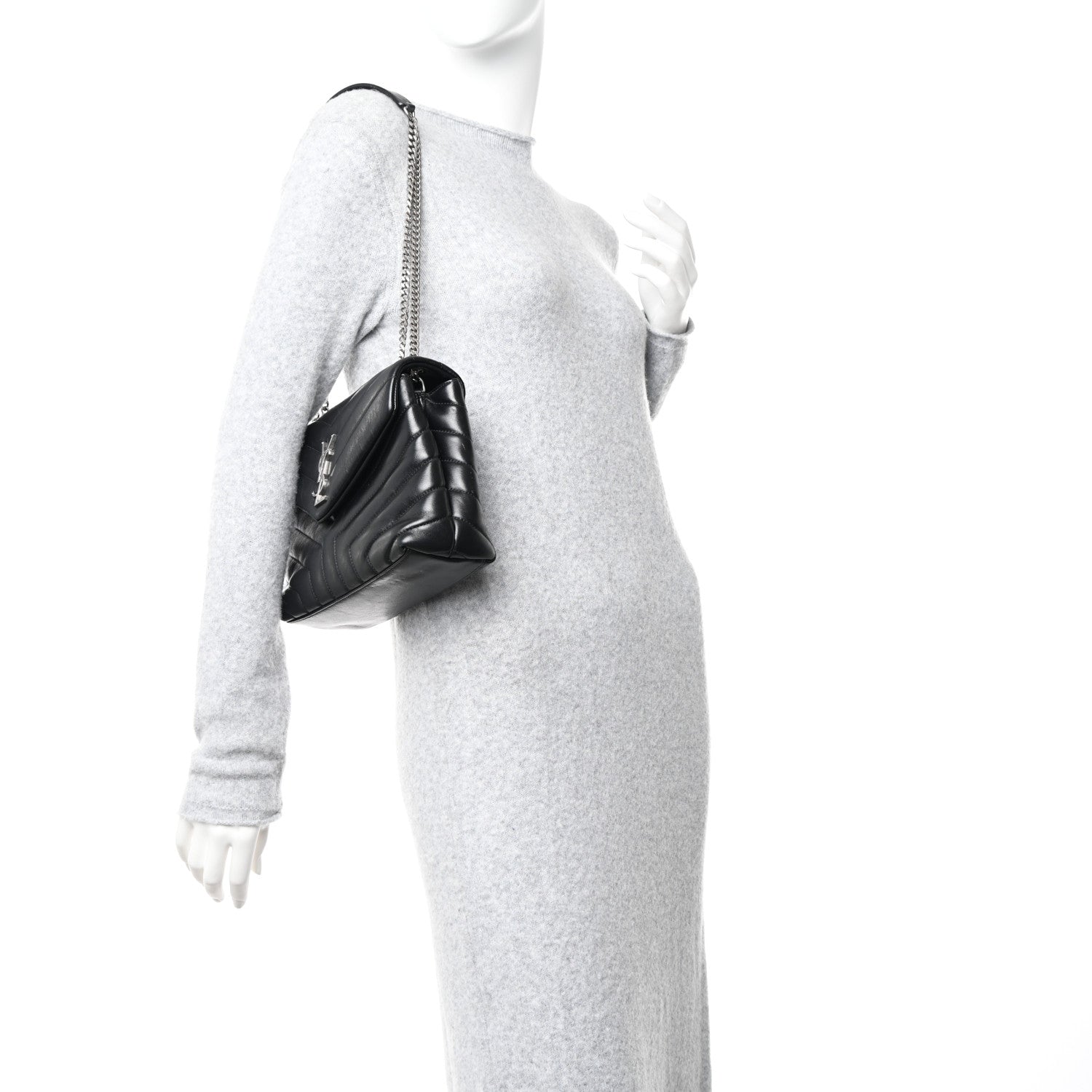 Saint Laurent Calfskin Y Quilted Monogram Small Loulou Chain Satchel Black 2 of 9