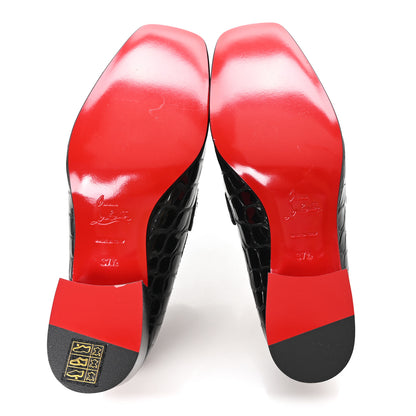 Christian Louboutin Soft Calfskin Alligator Embossed MJ Moc Heeled Loafers 37.5 Black 6 of 9