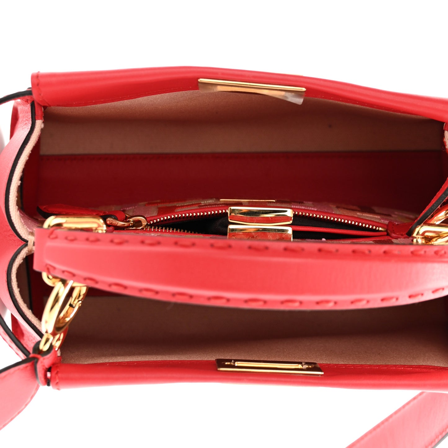 Vitello Seta Canvas FF Embroidered Mini Peekaboo Iconic Satchel Rosso Cardinale Multicolor