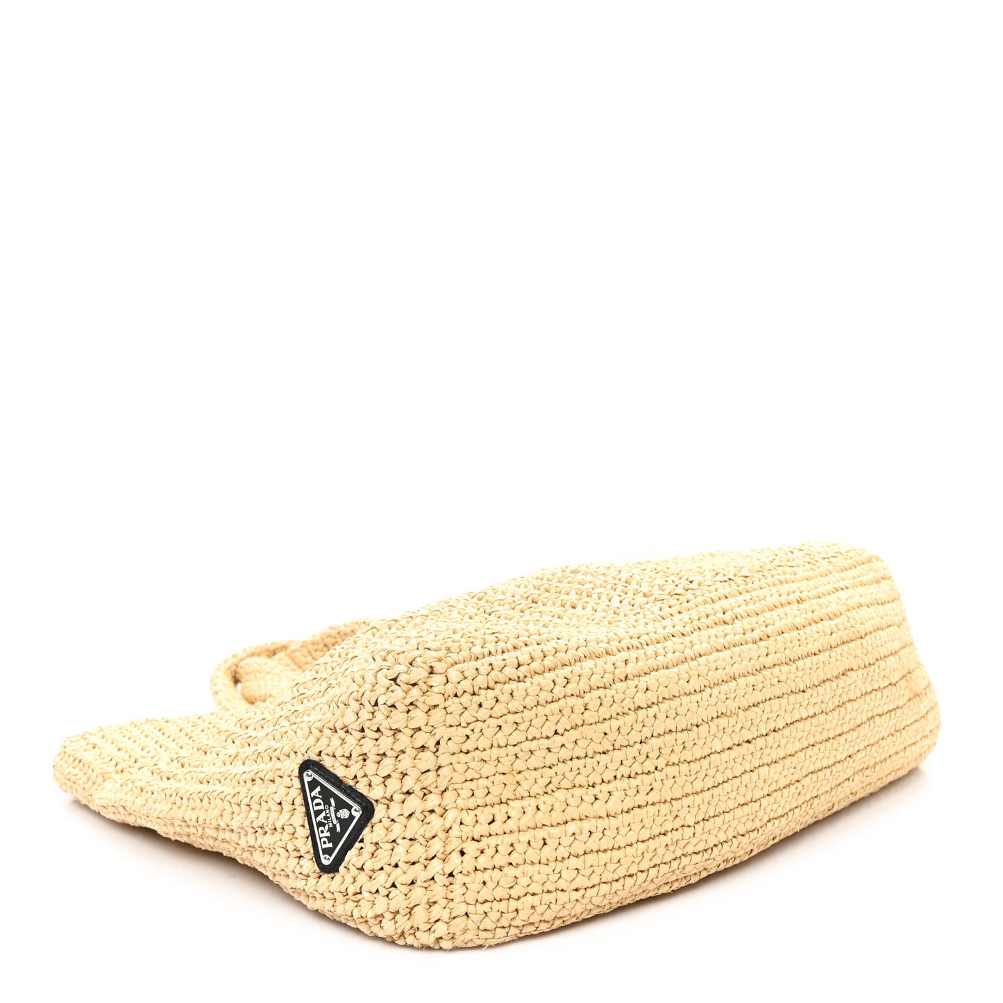 Yarn Raffia Effect Crochet Embroidered Logo Tote Naturale