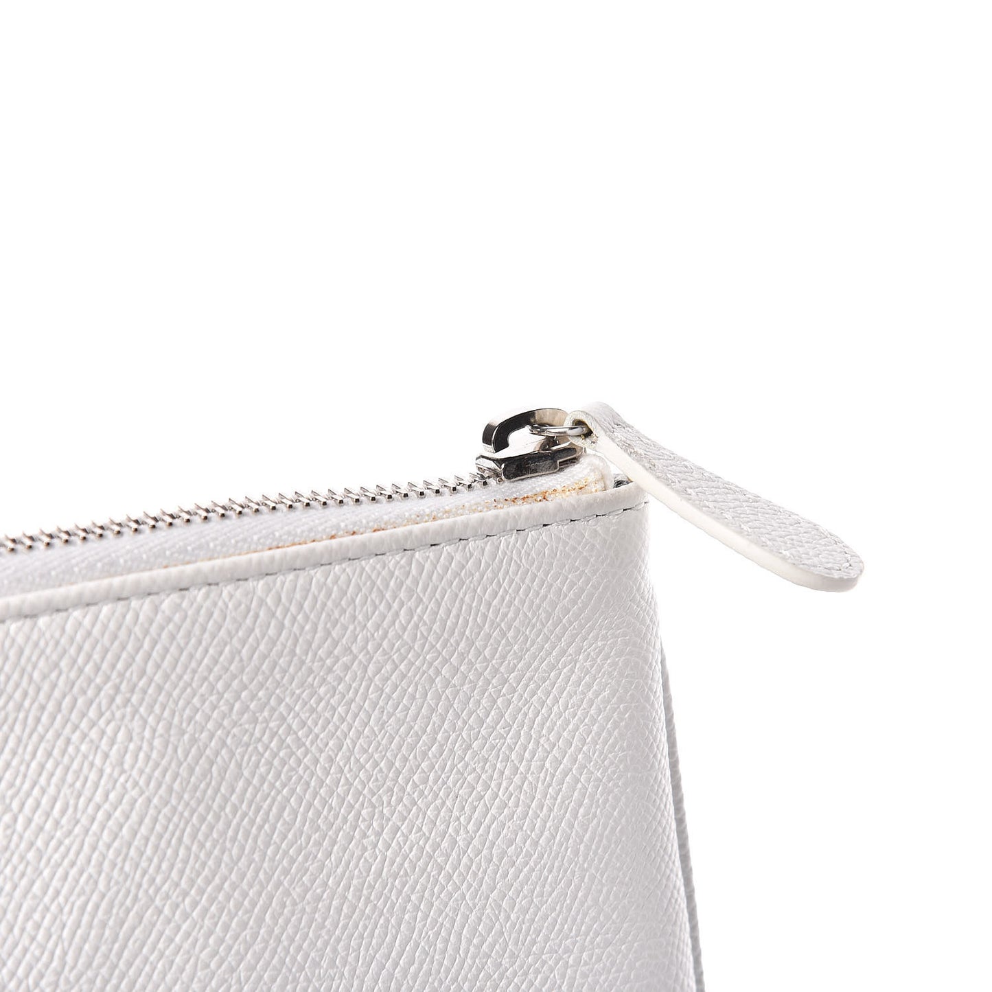 Signature Grained Calfskin Large Ville Zip Pouch White