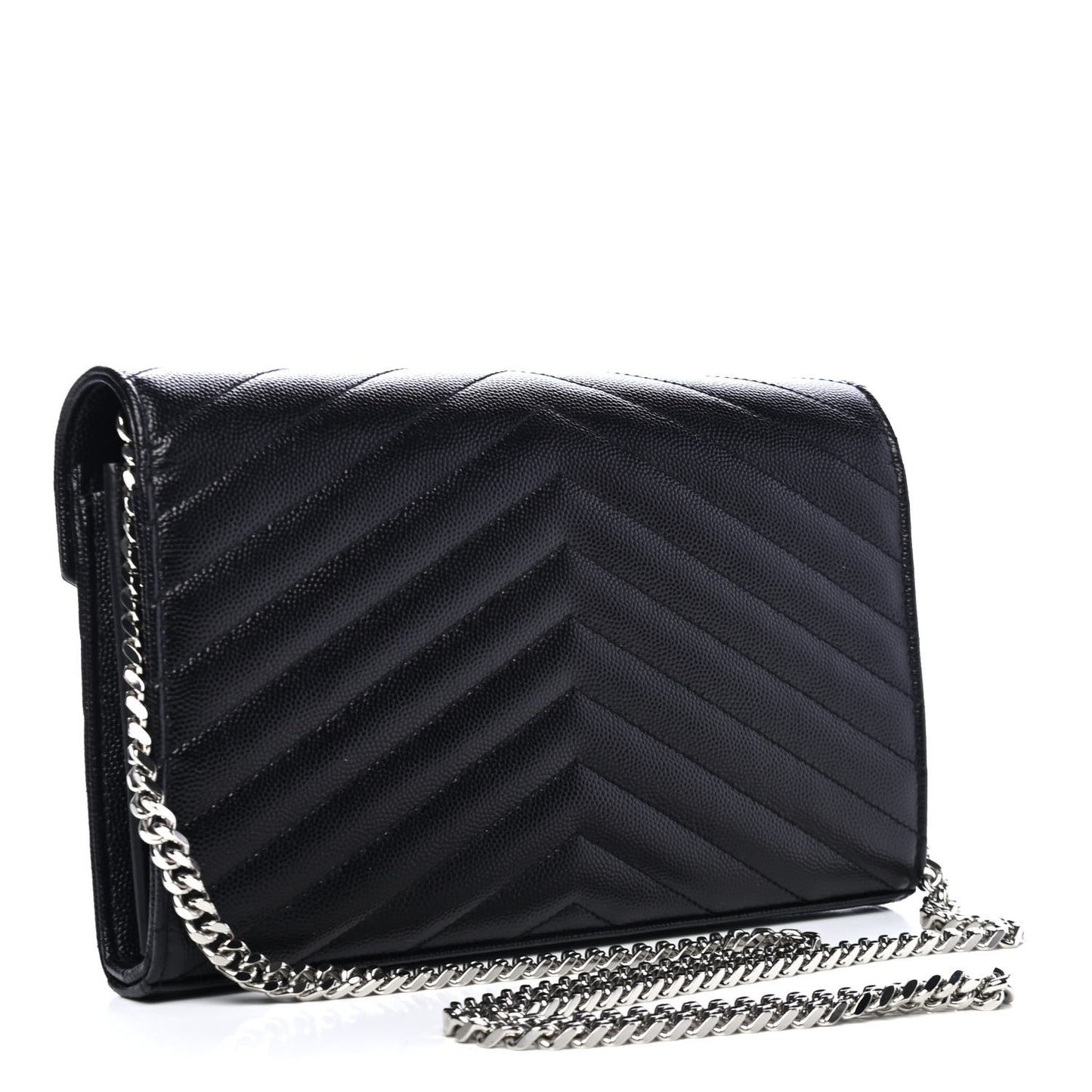 Grain De Poudre Matelasse Chevron Monogram Chain Wallet Black