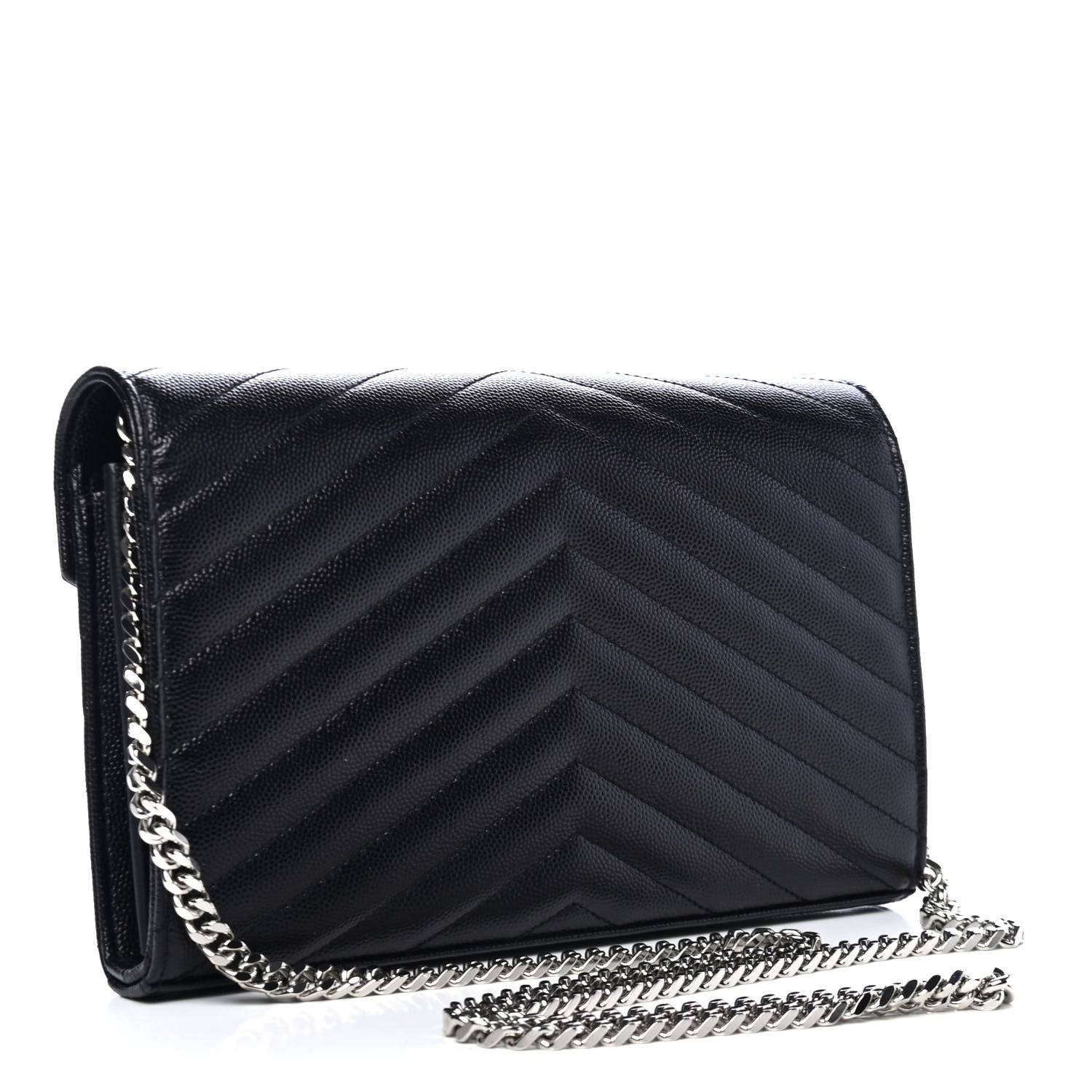 Saint Laurent Grain De Poudre Matelasse Chevron Monogram Chain Wallet Black 2 of 4