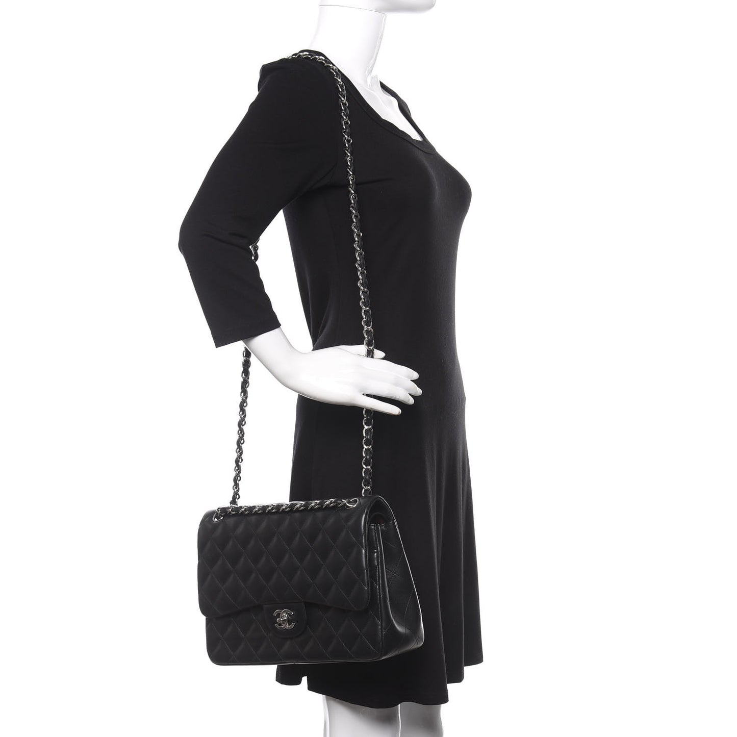 Lambskin Quilted Jumbo Double Flap Black