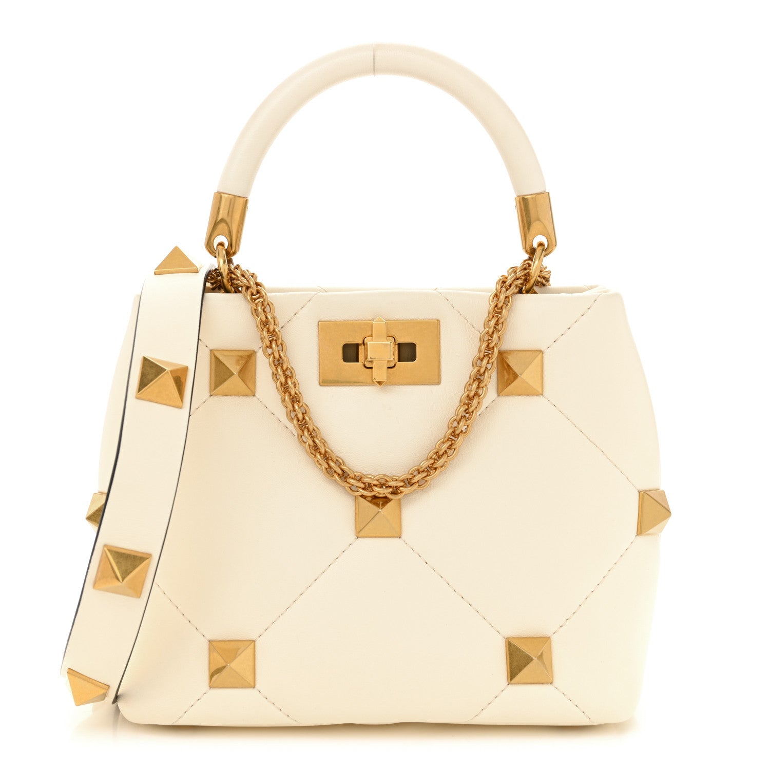 Valentino Garavani Nappa Small Roman Stud The Handle Bag Ivory 1 of 10