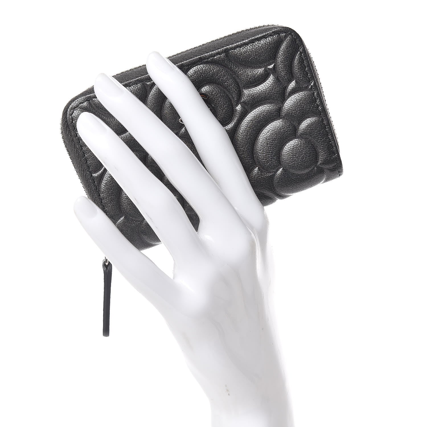 Chanel Goatskin Camellia Embossed Zip Coin Purse Anthracite 2 of 8