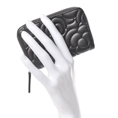 Chanel Goatskin Camellia Embossed Zip Coin Purse Anthracite 2 of 8
