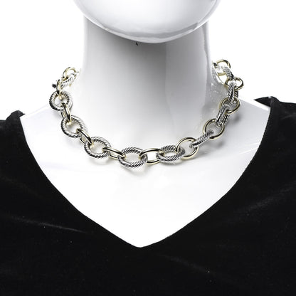 David Yurman Sterling Silver 18K Yellow Gold 23mm Extra Large Oval Link Necklace 2 of 4