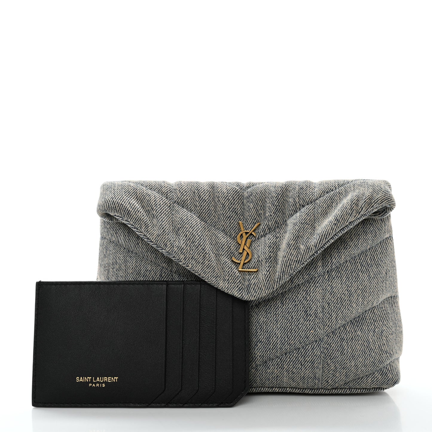 Denim Quilted Monogram Loulou Puffer Pouch Clutch Blue Gray Light Azur