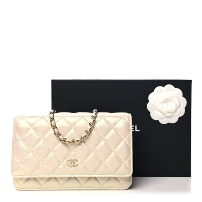 Chanel Iridescent Lambskin Quilted Wallet On Chain WOC Ivory 12 of 12
