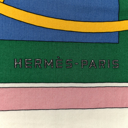 Hermes Cashmere Silk Coupe De Gala Shawl 140 Myosotis Rouge Vert 2 of 5