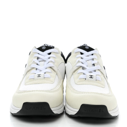 Chanel Mesh Suede Calfskin Grained Calfskin Womens CC Sneakers 40.5 White Black 2 of 8