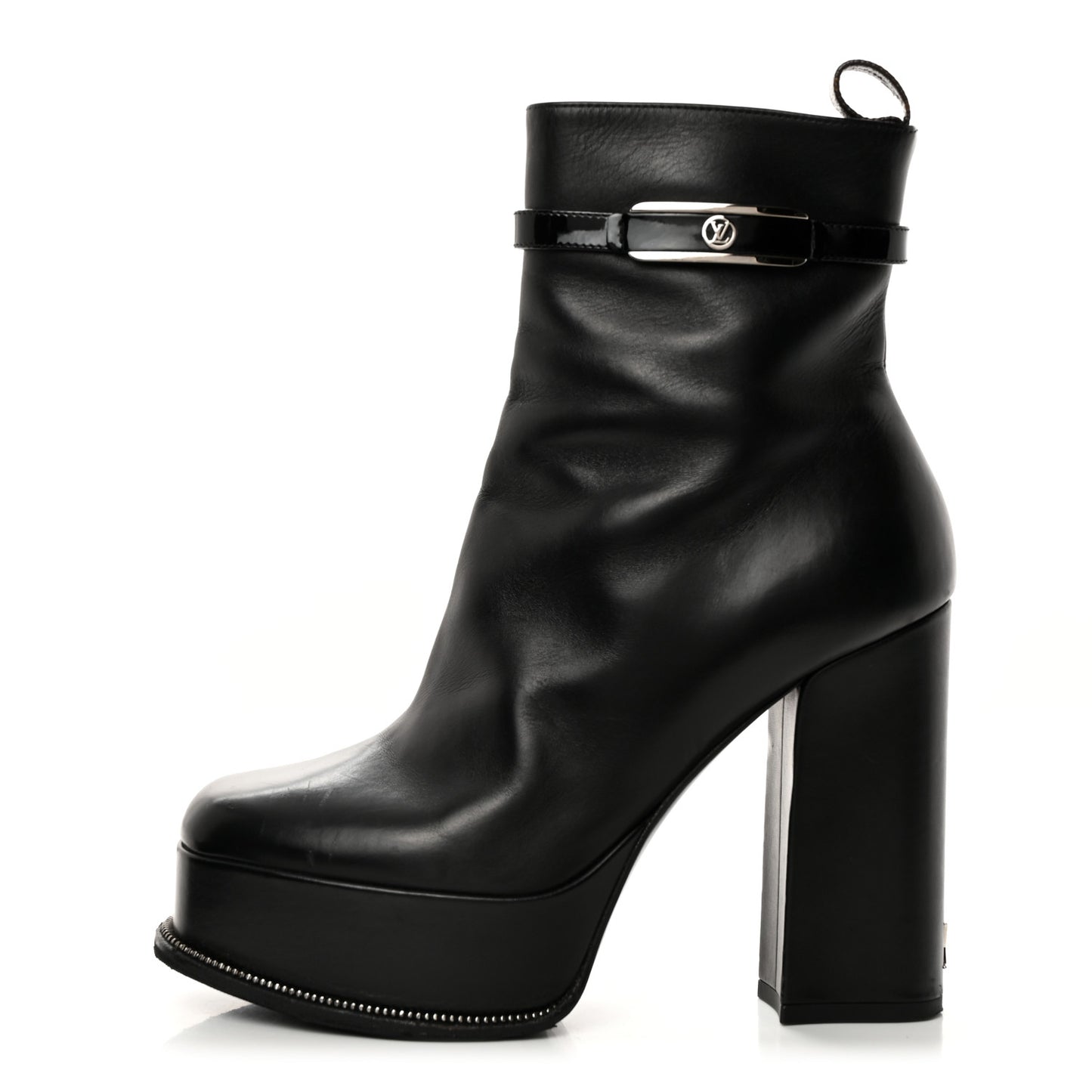 Calfskin Monogram Platform Ankle Boots 37 Black
