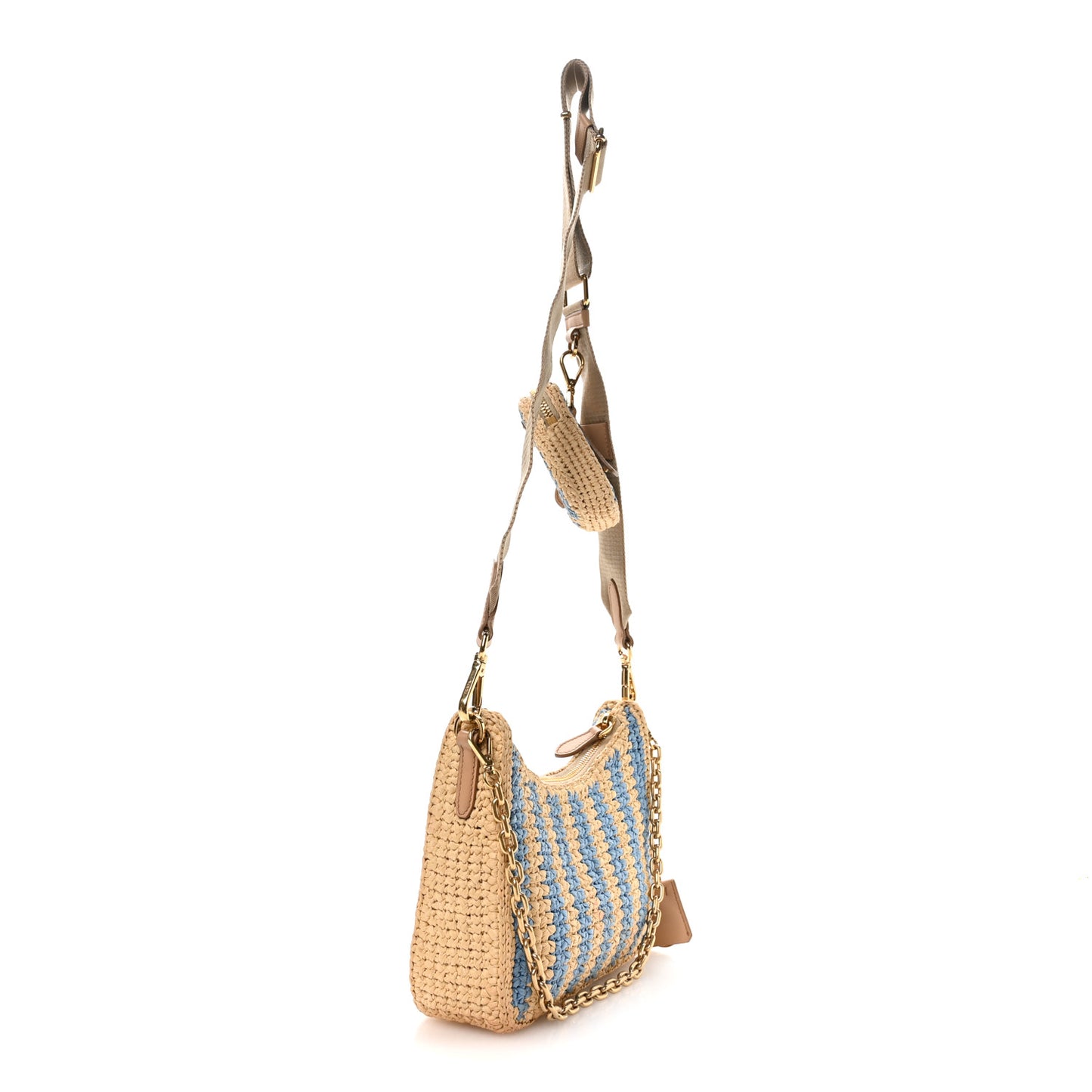 Yarn Raffia Effect Crochet Striped Re-Edition 2005 Shoulder Bag Naturale Celeste