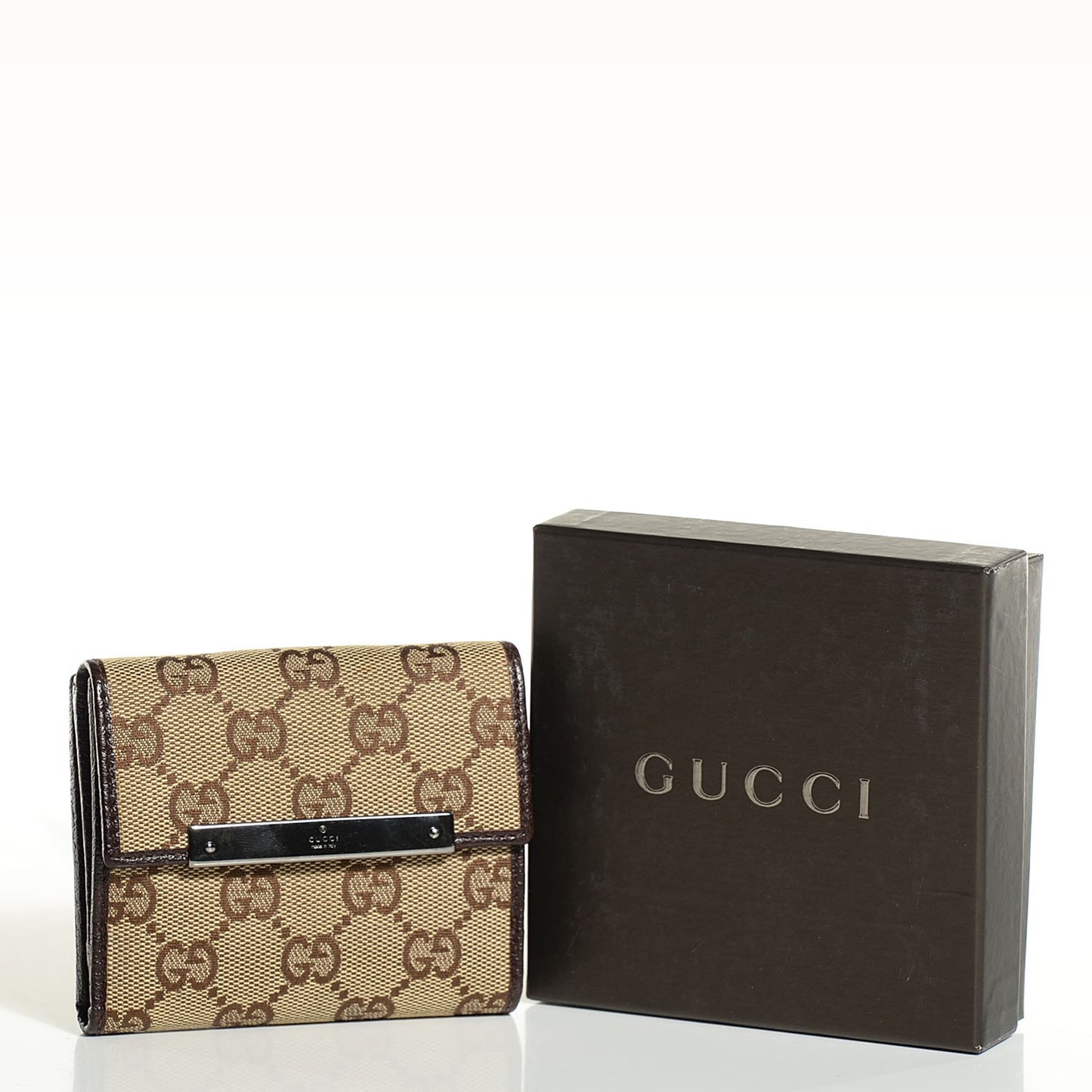 Monogram Textured Calfskin Metal Bar French Flap Wallet Beige Ebony Cocoa